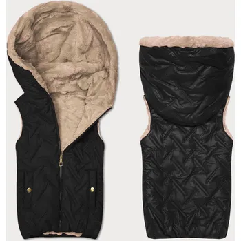 Dámská vesta Černo-béžová dámská vesta s kožešinovou podšívkou S'West (B8252-1046) odstíny černé XL (42)