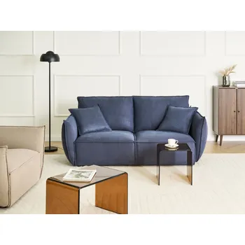 Pohovka Pohovka tmavě modrá látkové čalounění nízký profil hluboké široké sedadlo polstrované opěradlo moderní útulný obývací pokoj Beliani