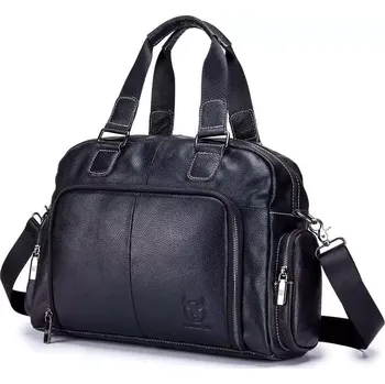 Cestovní taška Bullcaptain pánská kožená cestovní taška Briac Černá 19L