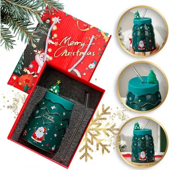 Sklenice Flamenco Mystique Vánoční hrníček - sada se silikonovým víčkem a brčkem 400ml, zelený kb06zie.