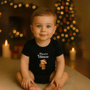 Kojenecké oblečení Body s potiskem MOJE PRVNÍ VÁNOCE A MEDVÍDKA, pro dítě Barva: Černá, Velikost: Body 6-12m