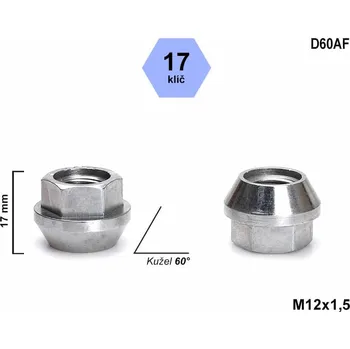 Matice na kolo Kolová matice M12x1,5 kužel otevřená, klíč 17, D60AF, výška 17mm