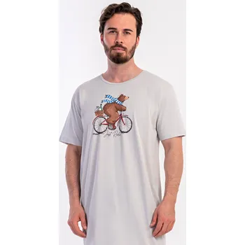 Pánské pyžamo Pánská noční košile s krátkým rukávem Méďa na kole šedá XXL