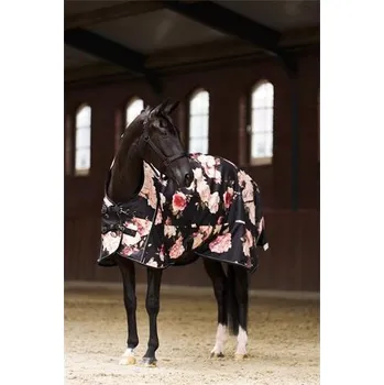 Deka pro koně Nepromokavá deka s fleecem IRH AW 2025/26 Super-Dry, černá s kytkami - vel. 155/205 cm