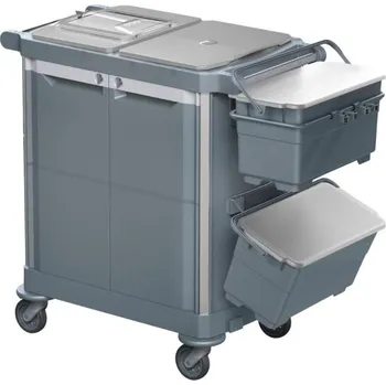 Odpadkový koš Merida Úklidový servisní vozík MERIDA, šedý, 2x22 l box s víkem, 3x7 l vědra, 2x70 l na odpadkové pytle