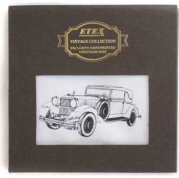 Látkový kapesník ETEX Luxusní pánský látkový kapesník VINTAGE ruční tisk - automobil