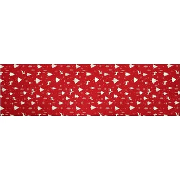 ubrus Běhoun červený - vánoční vzor, 100% polyester, 40 x 150 cm