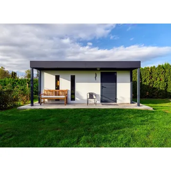 Zahradní domek GARDEON® Zahradní domek s dveřmi, oknem, světlíky a přístřeškem 5,8 m x 3 m