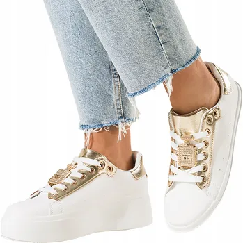 Dámské tenisky SPORTOVNÍ Dámská Obuv BÍLÁ Na PLATFORMĚ Tenisky Zlaté Doplňky vel. 40