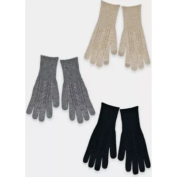 Rukavice Dámské pletené rukavice RZ091 - 21 cm / béžový melír