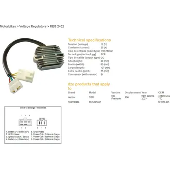 Elektroinstalace pro motocykl DZE regulátor napětí HONDA CBR 900RR 02-03 (CBR954) (ESR690) (31600-MCJ-750) (SH678DA) (35A) (DZE regulátor napětí HONDA CBR 900RR 02-03 (CBR954) (ESR690) (31600-MCJ-750) (SH678DA) (35A))