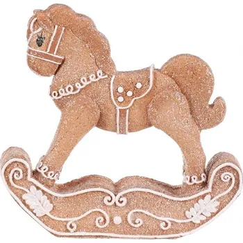 Vánoční dekorace Koník perníkový - polyresin, hnědý s bílým zdobením