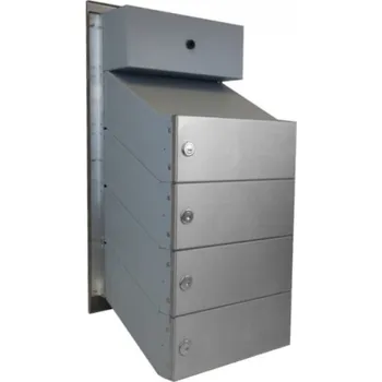 Poštovní schránka 4x poštovní schránka D-041 k zazdění do sloupku + čelní deska s 4x zvonkem a HM URMET - NEREZ / šedá