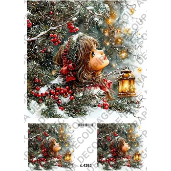 Umělecký papír Rýžový a soft papír na decoupage - Zimní andílek - KB04263 Materiál: Soft, Rozměr: A4