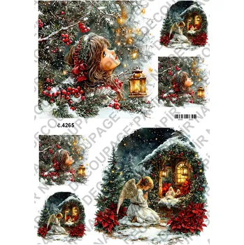 Umělecký papír Rýžový a soft papír na decoupage - Zimní andílek - KB04265 Materiál: Soft, Rozměr: A4