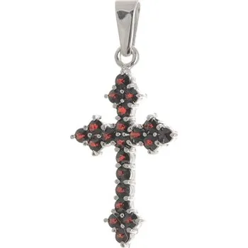 Přívěsek Stříbrný přívěšek křížek s českými granáty STRZ0423F