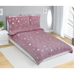 Povlečení MIKROFLANEL Srdce 140x200, 70x90 cm Růžová, Bílá
