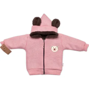 Kojenecká bunda Oteplená pletená bundička Teddy Bear, Baby Nellys, dvouvrstvá, růžová, vel. 92/98