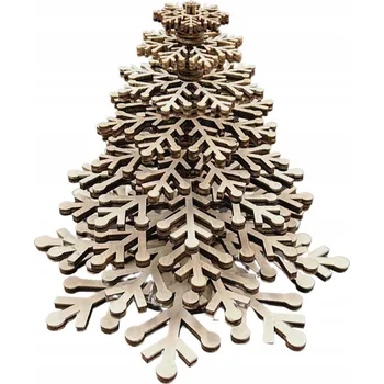 Vánoční dekorace Dřevěný 3D VÁNOČNÍ STROMEK ze SNĚHOVÝCH VLOČEK, skládací, vrstvená dekorace k postavení