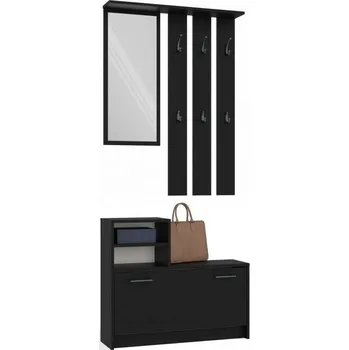 Předsíňová stěna Sestava do předsíně VERONA 85 cm Černá se zrcadlem a věšáky