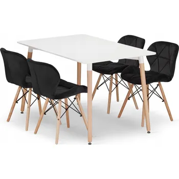 Jídelní stůl JÍDELNÍ SADA: Obdélníkový stůl 120x80 cm bílý + 4 černé židle