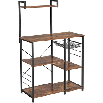 regál VASAGLE Pekařský regál s policemi, 90x40x132cm, černý Kuchyňská polička