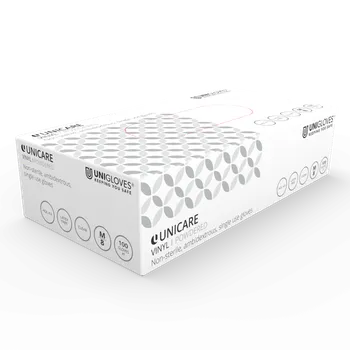 Pracovní rukavice Rukavice jednorázovés XL VINYLOVÉ Unigloves Unicare pudrované 100ks