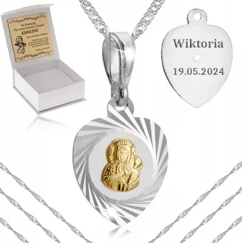 Řetízek STŘÍBRNÝ ŘETÍZEK + MEDAILE Panna Maria Čenstochovská PR 925 GRAVÍROVÁNÍ SVATÉ PŘIJÍMÁNÍ