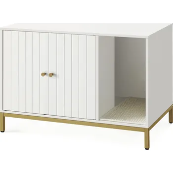 Toaleta pro kočku FEANDREA Kočičí box na stelivo, 80×50×55cm, bílo-zlatý Ohrádka na kočičí stelivo