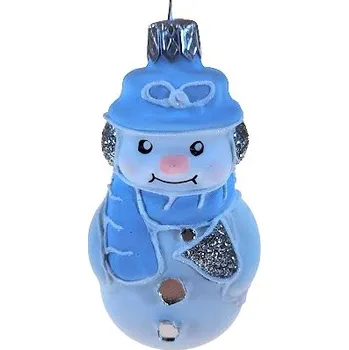 Vánoční ozdoba Sněhulák zvonek 6,5cm světle modrý