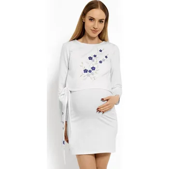 Dámská sukně Be MaaMaa Elegantní těhotenské šaty, tunika s výšivkou a stuhou, XXL - bílé (kojící)