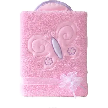 Dětská deka Oboustranná chlupáčková dečka s vyšívkou 75 x 90 cm, Motýlek, růžová