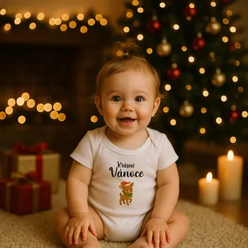 Kojenecké oblečení Body s potiskem KRÁSNÉ VÁNOCE a SRNEČKY, pro dítě Barva: Bílá, Velikost: Body 3-6m