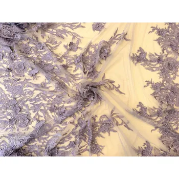 Krajka Dusty Purple 3D krajka s perličkami a korálky