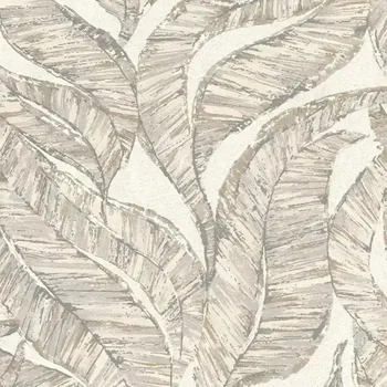 Tapeta TAPETA VINYLOVÁ NA VLIESU ŠEDO BÉŽOVÉ LISTY 653427 RASCH
