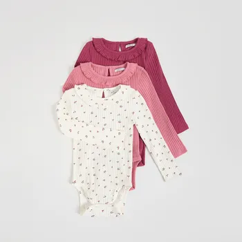 Dětská móda Reserved - 3pack body s dlouhým rukávem - růžová - 199FU-30X - 199FU-30X-92