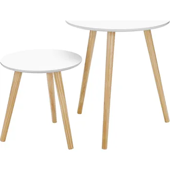 Konferenční stolek VASAGLE Sada konferenčních stolků, 2 ks, bílá+přírodní Koncový stolek