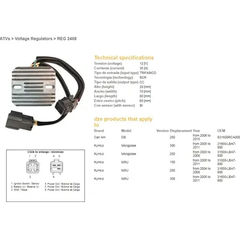 Elektroinstalace pro motocykl DZE regulátor napětí KYMCO MXU 150/250/300 04-11; CAN AM DS 250 06-15; ARCTIC CAT 150/250/300 06-19 (35A) (31600-LBA7-900) (ESR344) (DZE regulátor napětí KYMCO MXU 150/250/300 04-11; CAN AM DS 250 06-15; ARCTIC CAT 150/250/300 06-19 (35A) (31600-LBA7-900)