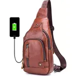 Bullcaptain kožená taška přes rameno s USB Helmer Hnědý 5L