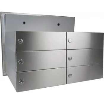 Poštovní schránka 6x poštovní schránka B-042 k zazdění do sloupku + čelní deska s 6x zvonkem a přípravou pro HM - NEREZ / šedá