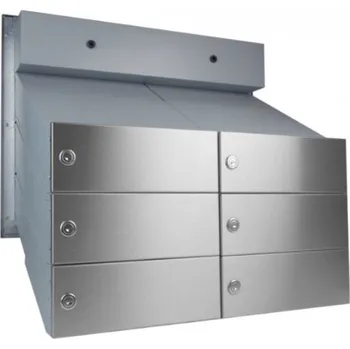 Poštovní schránka 6x poštovní schránka D-041 k zazdění do sloupku + čelní deska s 6x zvonkem a HM TESLA - NEREZ / šedá