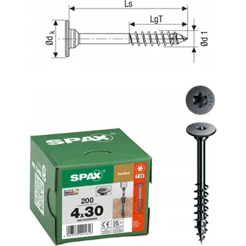 Vrut SPAX Černé vruty do dřeva 3 x 30 TX 200 ks (mini)