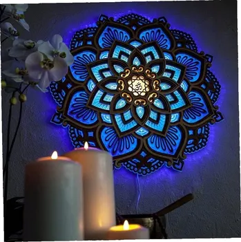 Dekorativní svítidlo KRÁSNÁ LED LAMPA MANDALA KVĚT LOTOSU MULTIKOLOR NÁSTĚNNÁ SVÍTILNA