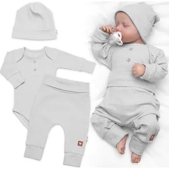 Kojenecké oblečení Žebrovaná rostoucí souprava 3D, Baby Boy - šedá, vel. 68/74