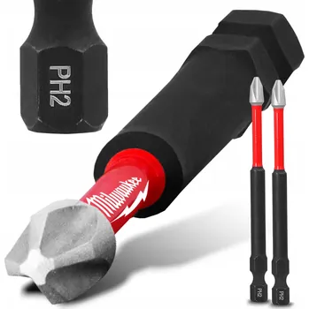 Bit 2x Bity úderové ŠROUBOVÁKU PH2 90 mm MILWAUKEE MAGNETICKÝ KONEC Philips