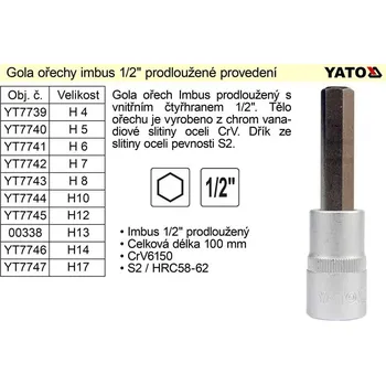Sada nářadí Gola ořech imbus 1/2" prodloužený H13 0.138 Kg NÁŘADÍ Sklad2 100-00388 (0.138 Kg NÁŘADÍ Sklad2 100-00388)