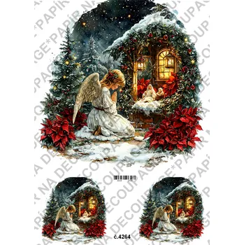 Umělecký papír Rýžový a soft papír na decoupage - Zimní andílek - KB04264 Materiál: Soft, Rozměr: A4