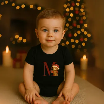 Body s potiskem PÍSMENA a MEDVÍDKA, pro dítě Barva: Černá, Velikost: Body 0-3m