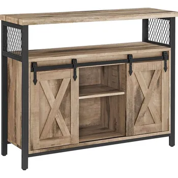 Obývací stěna VASAGLE Skříňka s posuvnými dvířky 100 x 80 x 33 cm hnědá