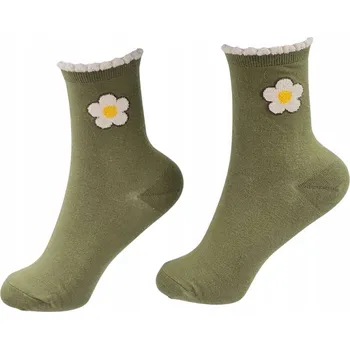 Dámské ponožky Dámské dlouhé zelené Ponožky s volánkem a motivem květiny, velikost 36-40